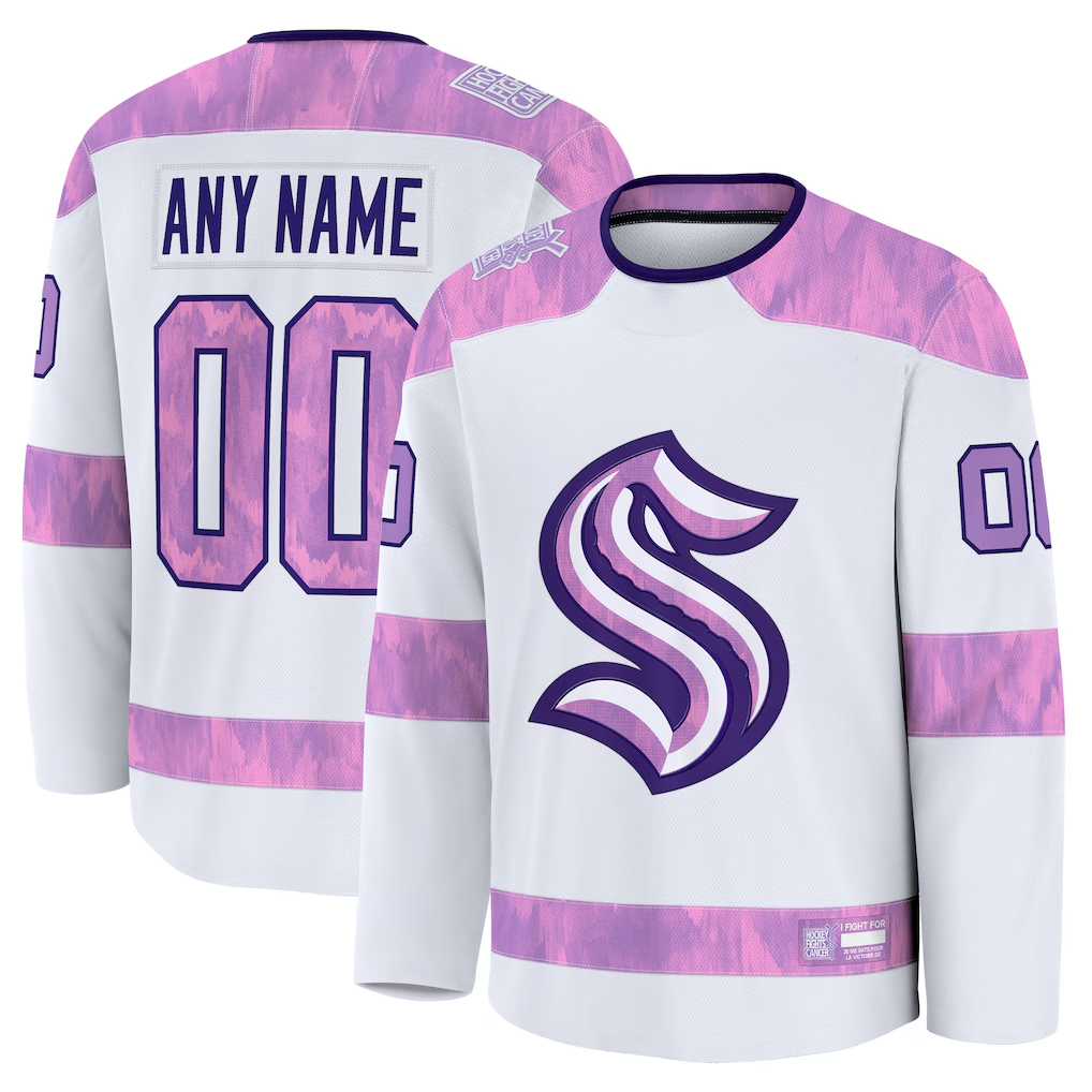 Qdoa Custom S.Kraken White 2024 Hockey Fights Cancer Practice Jerseys