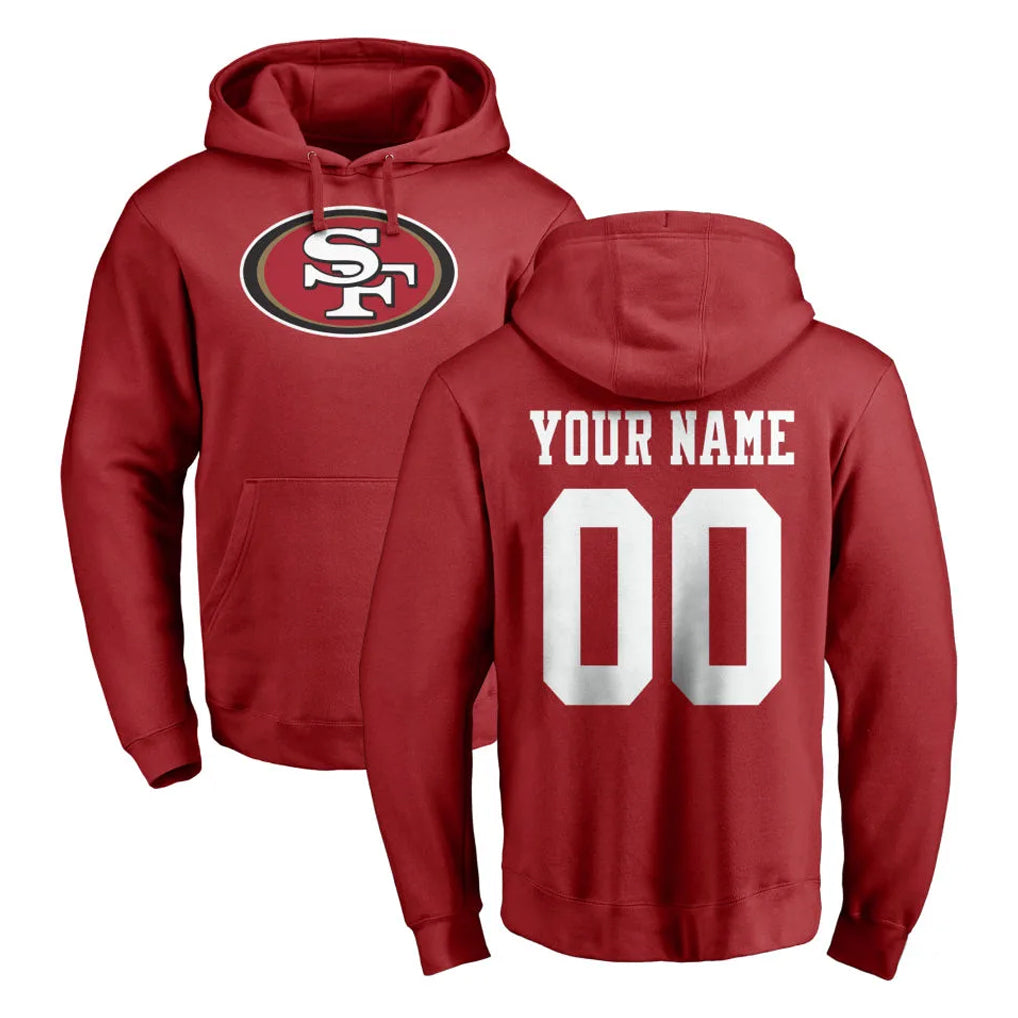 Qdoa Custom SF.49ers Red LOGO Pullover Hoodies Home Game Any Name & Numbers Stitched Jerseys