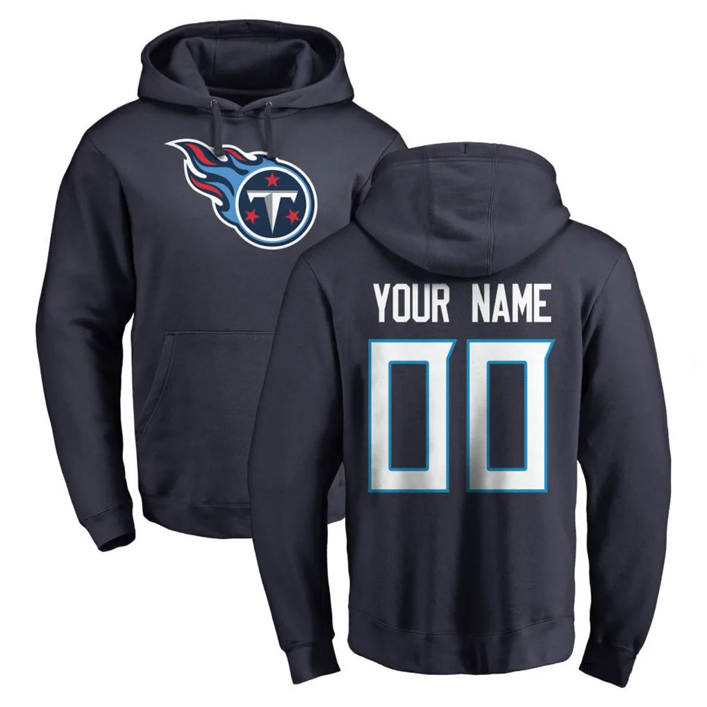 Qdoa Custom T.Titans Navy Logo Pullover Hoodies Home Game Any Name & Numbers Stitched Jerseys