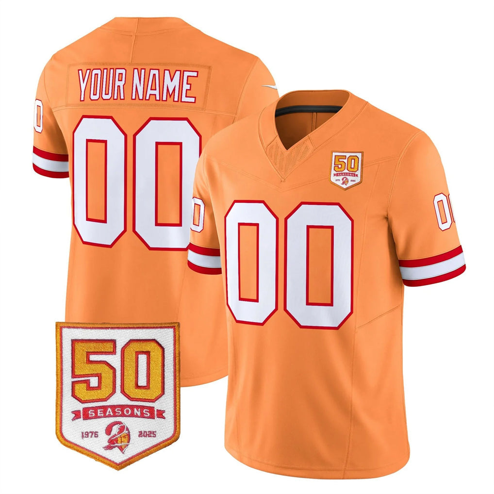 Qdoa Custom TB.Buccaneers 76' Orange 50th Season Vapor Limited Home Game Any Name & Numbers Stitched Jerseys