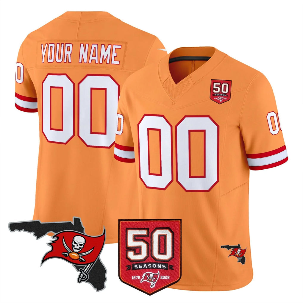 Qdoa Custom TB.Buccaneers Orange 50th Season Vapor Limited Home Game Any Name & Numbers Stitched Jerseys