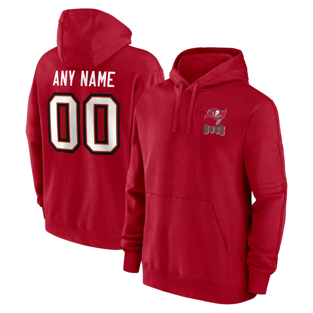 Qdoa Custom TB.Buccaneers Red LOGO Pullover Hoodie Home Game Any Name & Numbers Stitched Jerseys