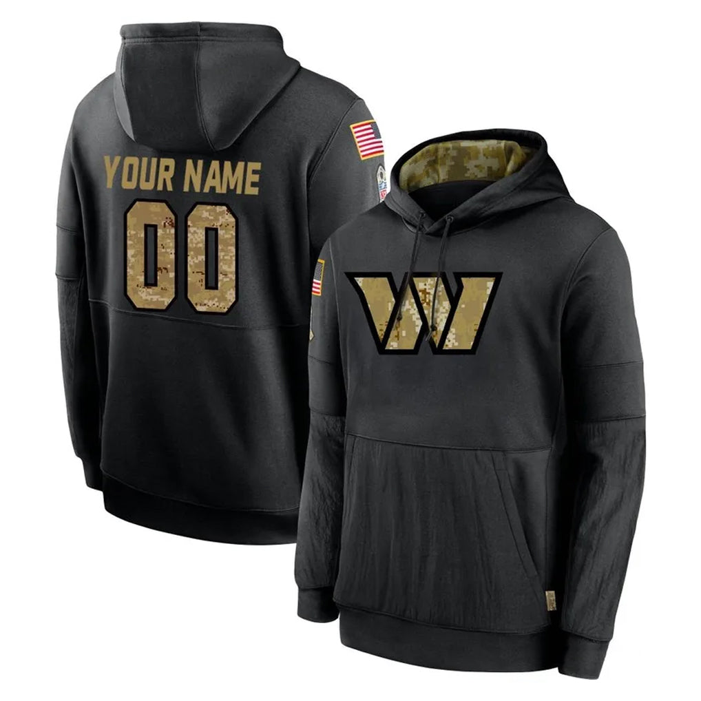 Qdoa Custom W.Commanders Black Salute to Service Performance Pullover Hoodies Home Game Any Name & Numbers Stitched Jerseys
