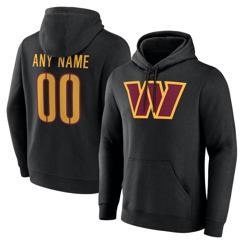 Qdoa Custom W.Commanders Gray LOGO Performance Pullover Hoodies Game Any Name & Numbers Stitched Jerseys