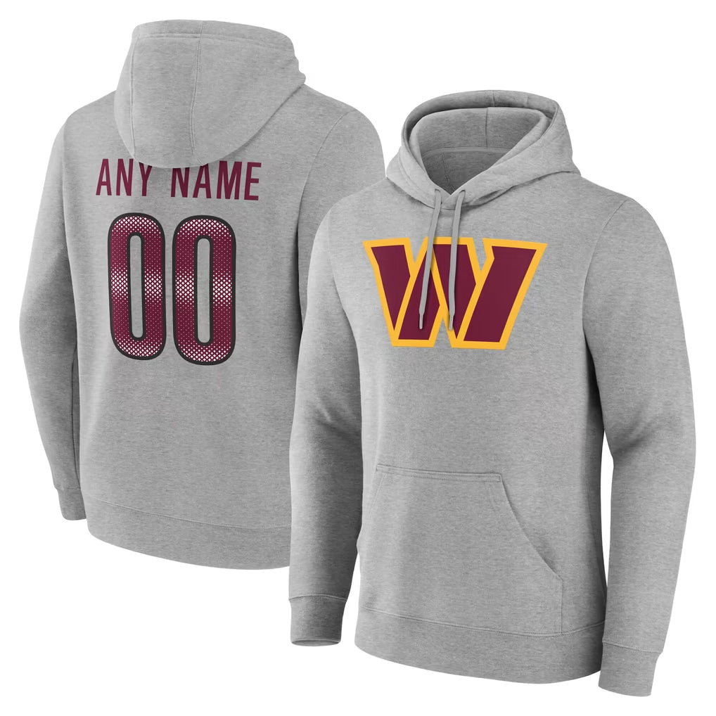 Qdoa Custom W.Commanders Gray LOGO Pullover Hoodies Game Any Name & Numbers Stitched Jerseys