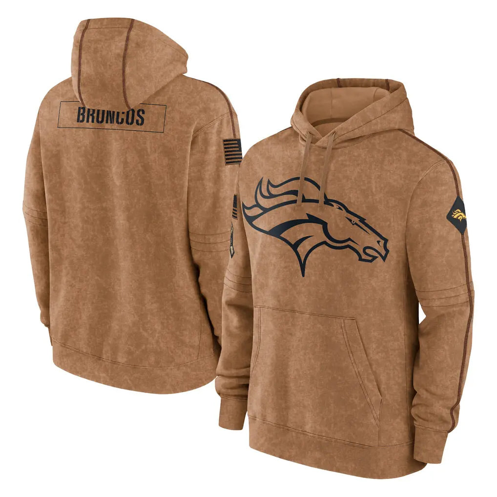 Qdoa D.Broncos Brown Salute to Service Hoodies Limited Game Blank Player Stitched Jerseys