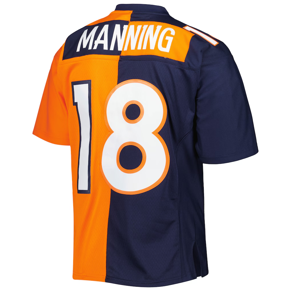 Qdoa D.Broncos #18 Peyton Manning Mitchell & Ness NavyOrange 2015 Split Legacy Replica  Stitched Puhic Jersey