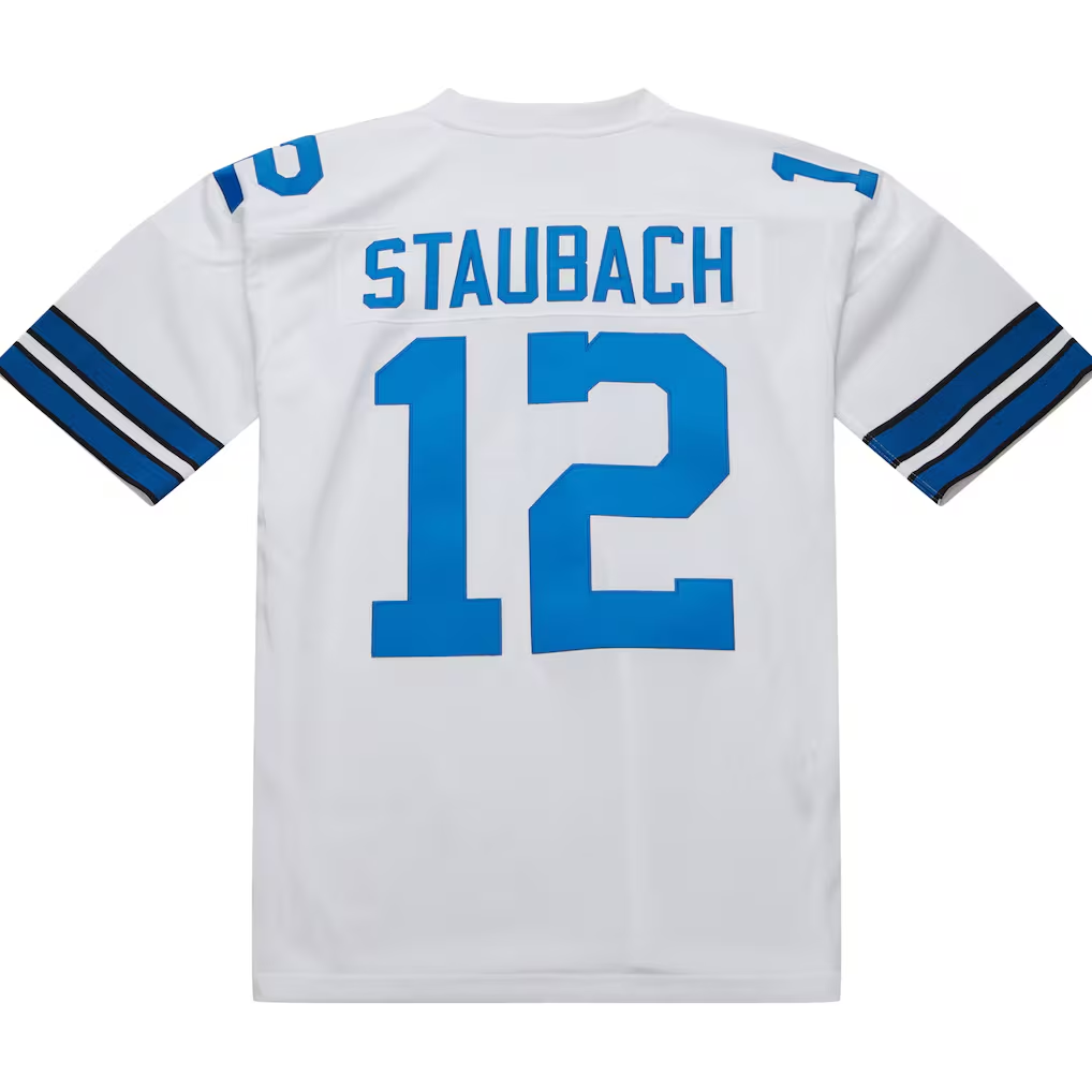 Qdoa D.Cowboys 1975 #12 Roger Staubach Mitchell & Ness White Authentic Throwback Retired Player Stitched Puhic  Jersey