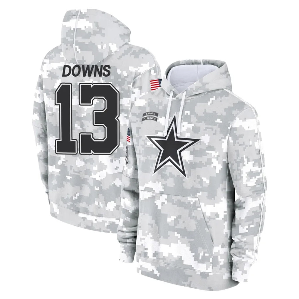 Qdoa D.Cowboys #13 Caleb Downs Player Arctic Camo Salute to Service Hoodies Limited Game Stitched Jerseys