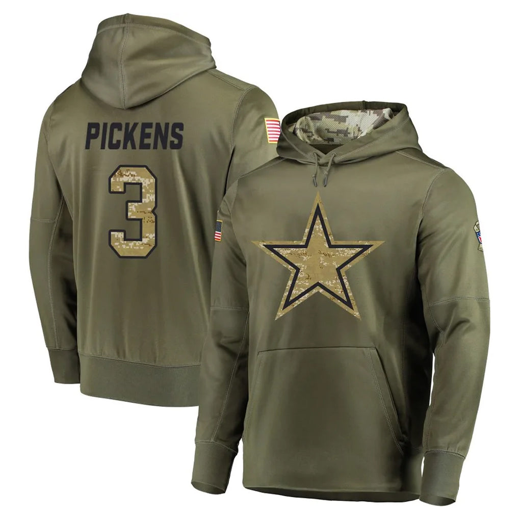 Qdoa D.Cowboys #3 George Pickens Player Olive Salute to Service Pullover Hoodies Home Game Stitched Jerseys