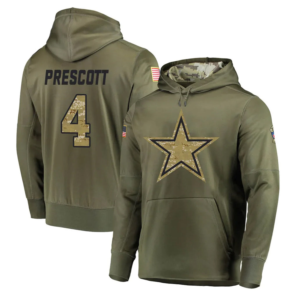 Qdoa D.Cowboys #4 Dak Prescott Player Olive Salute to Service Pullover Hoodies Home Game Stitched Jerseys