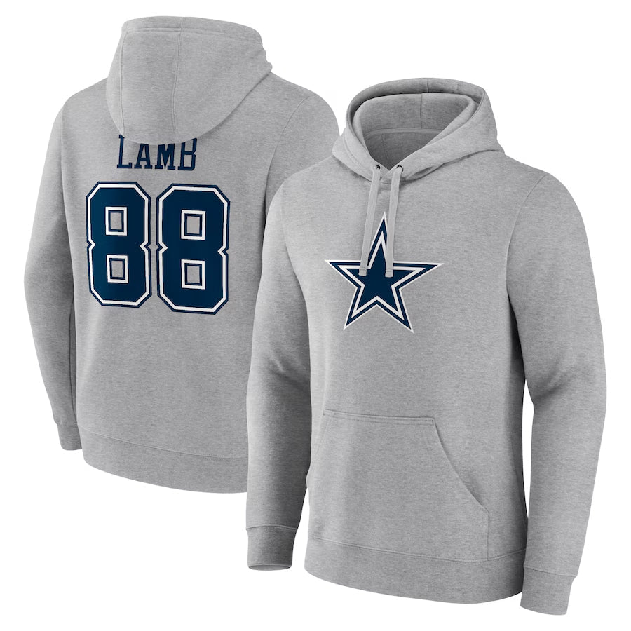 Qdoa D.Cowboys #88 CeeDee Lamb Player Gray Icon Pullover Hoodie Game Stitched Jerseys