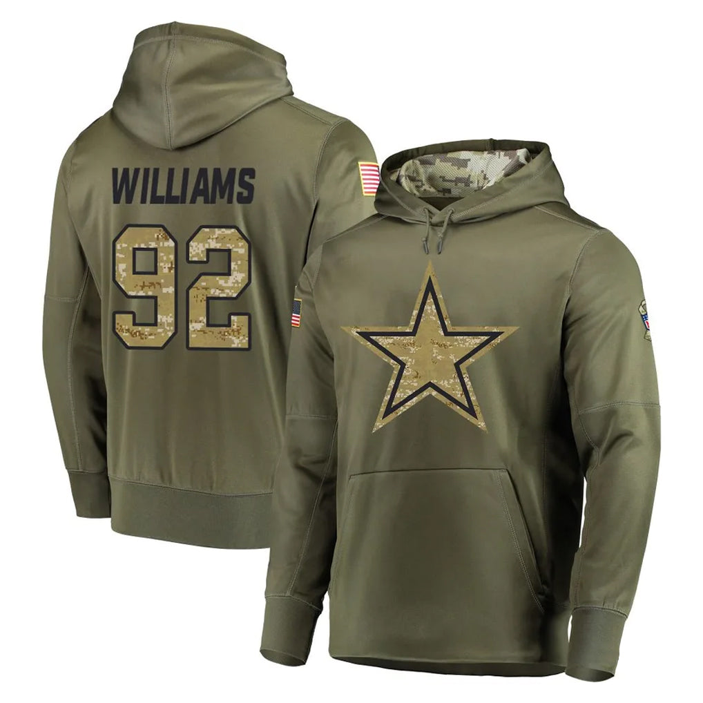 Qdoa D.Cowboys #92 Quinnen Williams Player Olive Salute to Service Pullover Hoodies Home Game Stitched Jerseys