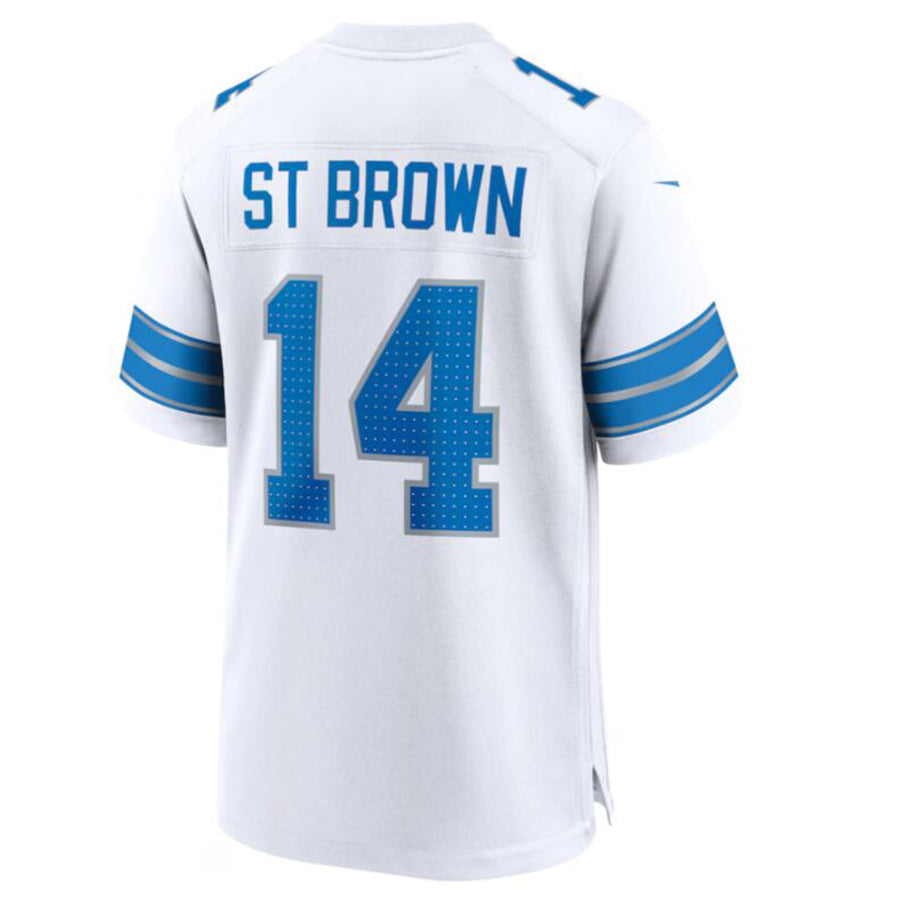 Qdoa D.Lions #14 Amon-Ra St. Brown White Game Jersey American Stitched Jersey