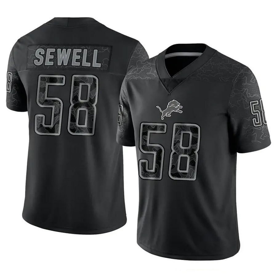 Qdoa D.Lions #58 Penei Sewell Player Black REFLECTIVE Limited Stitched Jerseys