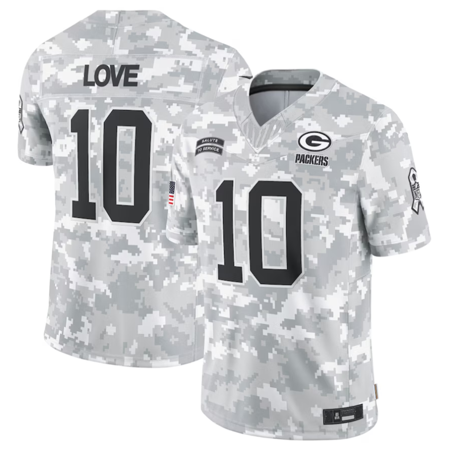 Qdoa GB.Packers #10 Jordan Love Player Arctic Camo Salute to Service Limited Stitched Jerseys