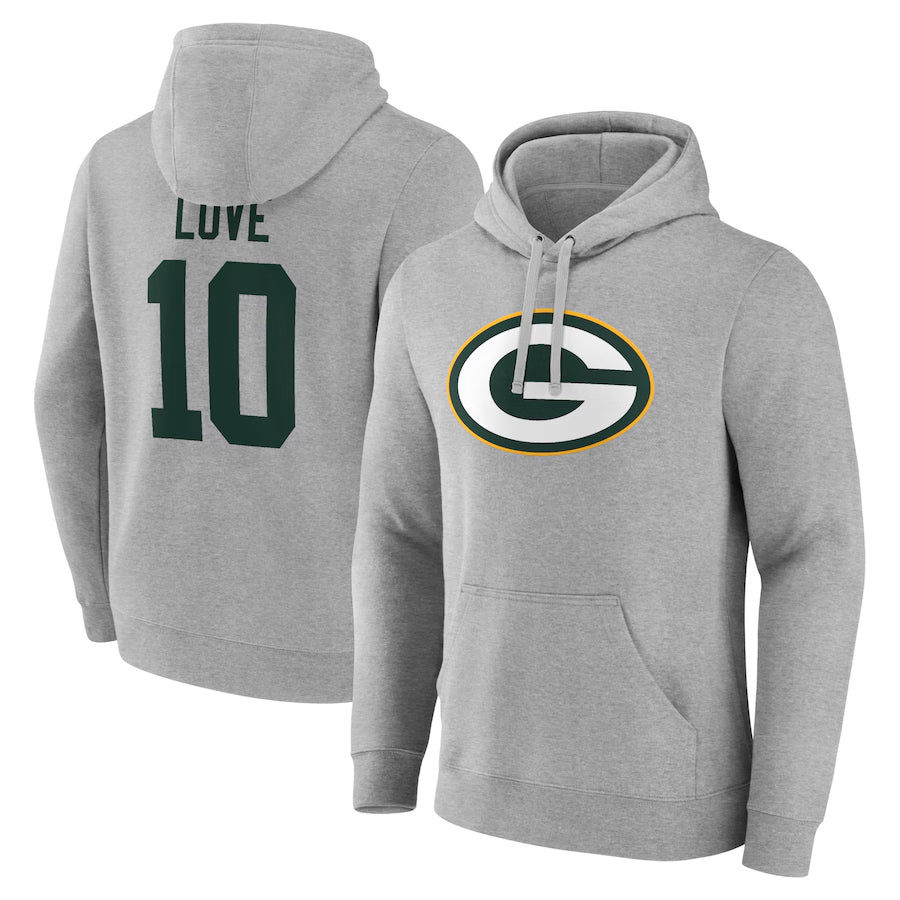 Qdoa GB.Packers #10 Jordan Love Player Gray Pullover Hoodie Game Stitched Jerseys
