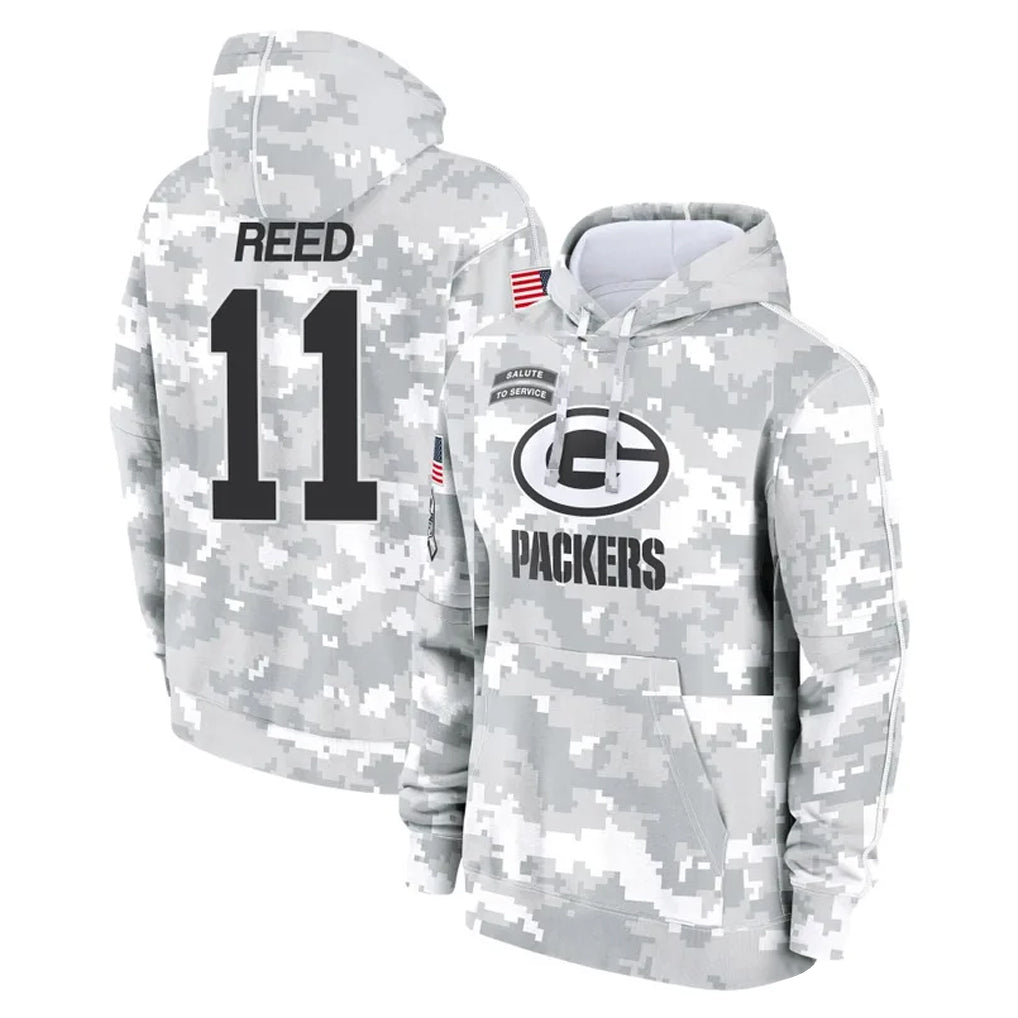 Qdoa GB.Packers #11 Jayden Reed Player Arctic Camo Salute to Service Hoodies Limited Game Stitched Jerseys