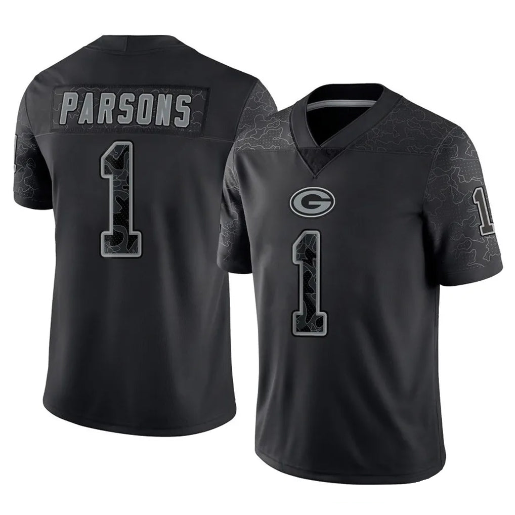 Qdoa GB.Packers #1 Micah Parsons Player Black Reflective Limited Home Game Stitched Jerseys