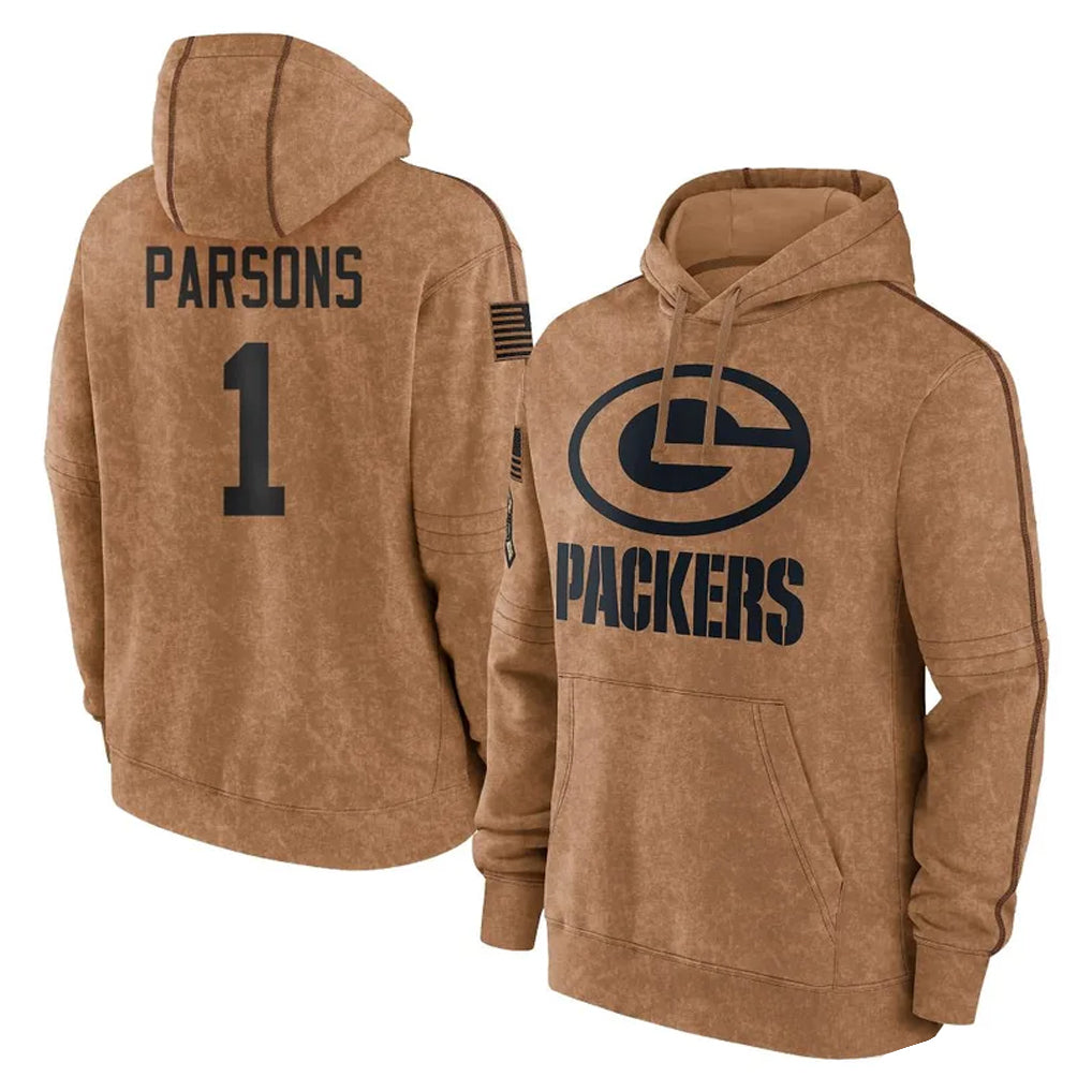 Qdoa GB.Packers #1 Micah Parsons Player Brown Salute to Service Hoodies Limited Game Stitched Jerseys