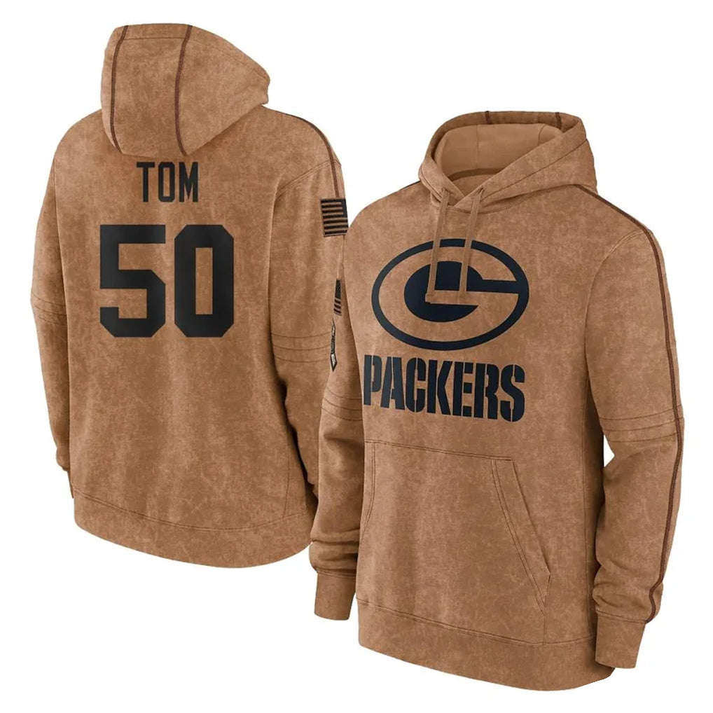 Qdoa GB.Packers #50 Zach Tom Player Brown Salute to Service Hoodies Limited Game Stitched Jerseys