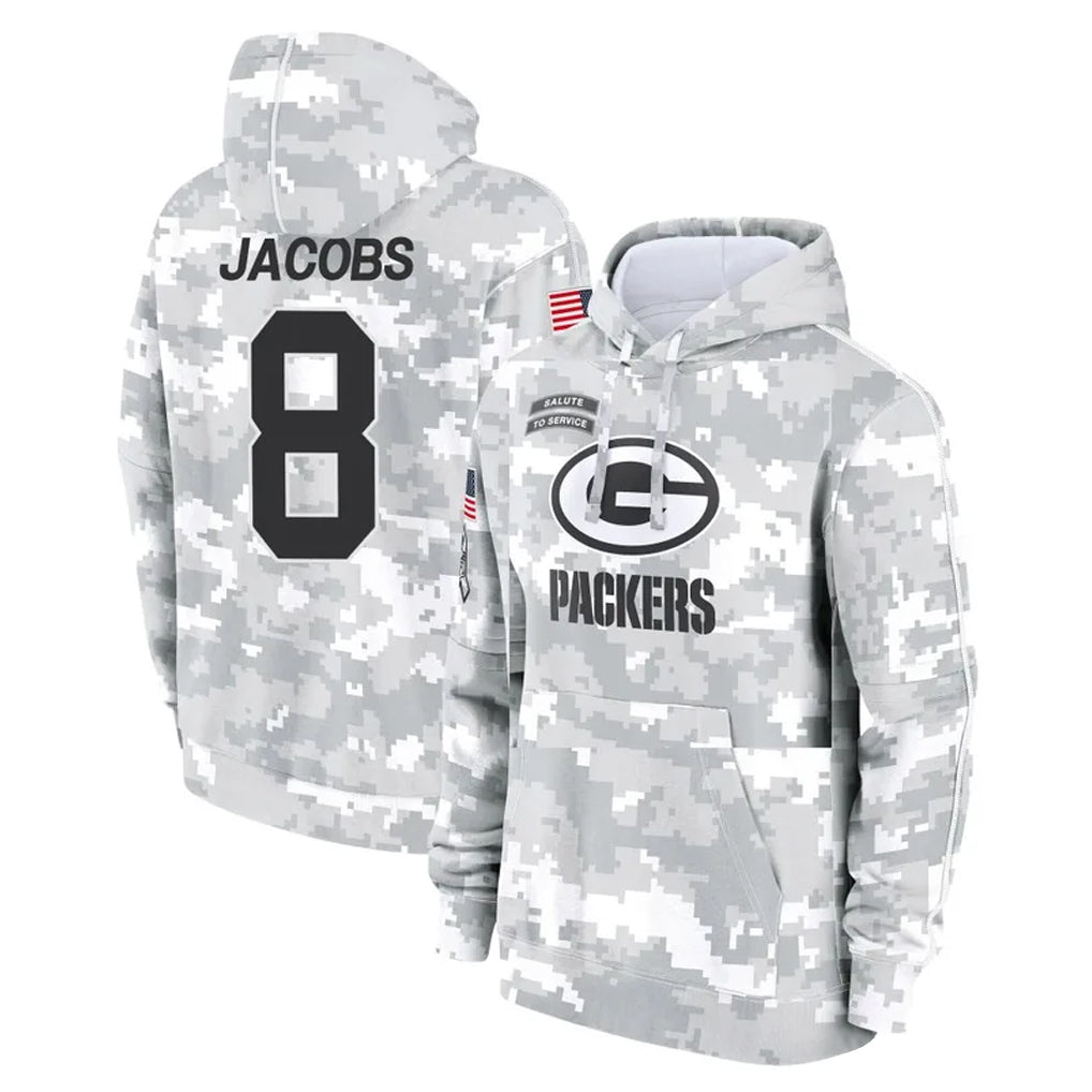 Qdoa GB.Packers #8 Josh Jacobs Player Arctic Camo Salute to Service Hoodies Limited Game Stitched Jerseys