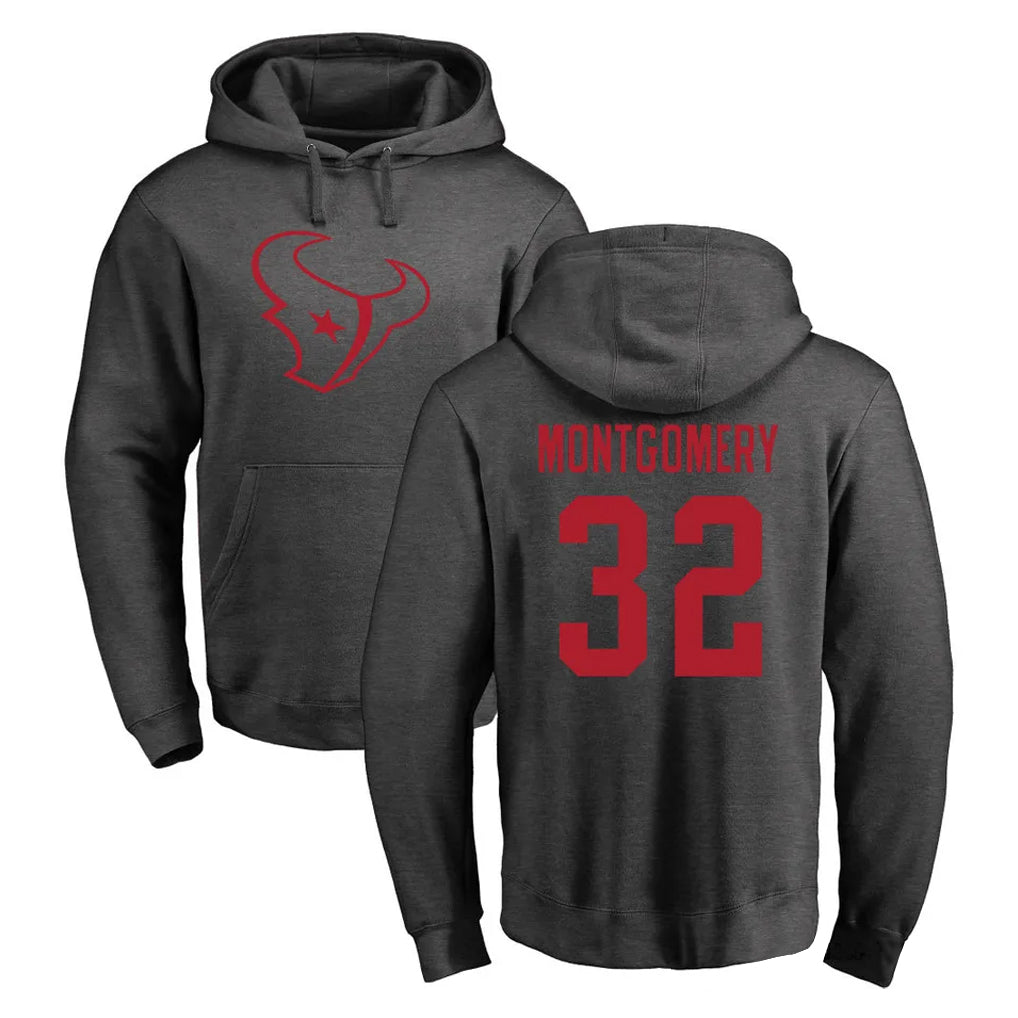 Qdoa H.Texans #32 David Montgomery Player Gray Pro Line Pullover Hoodie Limited Game Stitched Jerseys