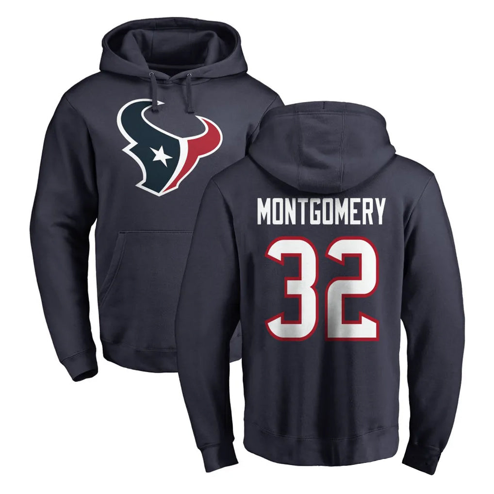Qdoa H.Texans #32 David Montgomery Player Navy Pro Line Pullover Hoodie Limited Game Stitched Jerseys