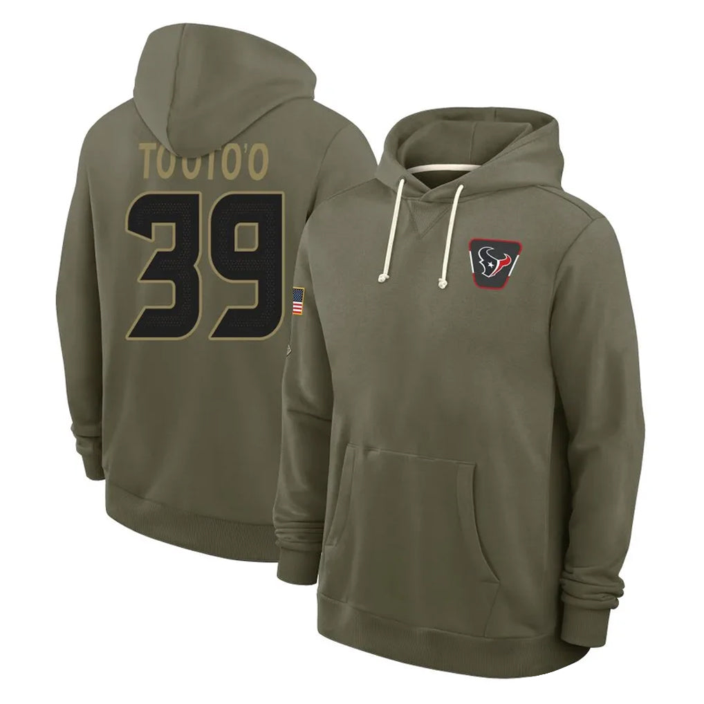 Qdoa H.Texans #39 Henry To'oTo'o Player Olive Salute to Service Pullover Hoodies Limited Stitched Jerseys