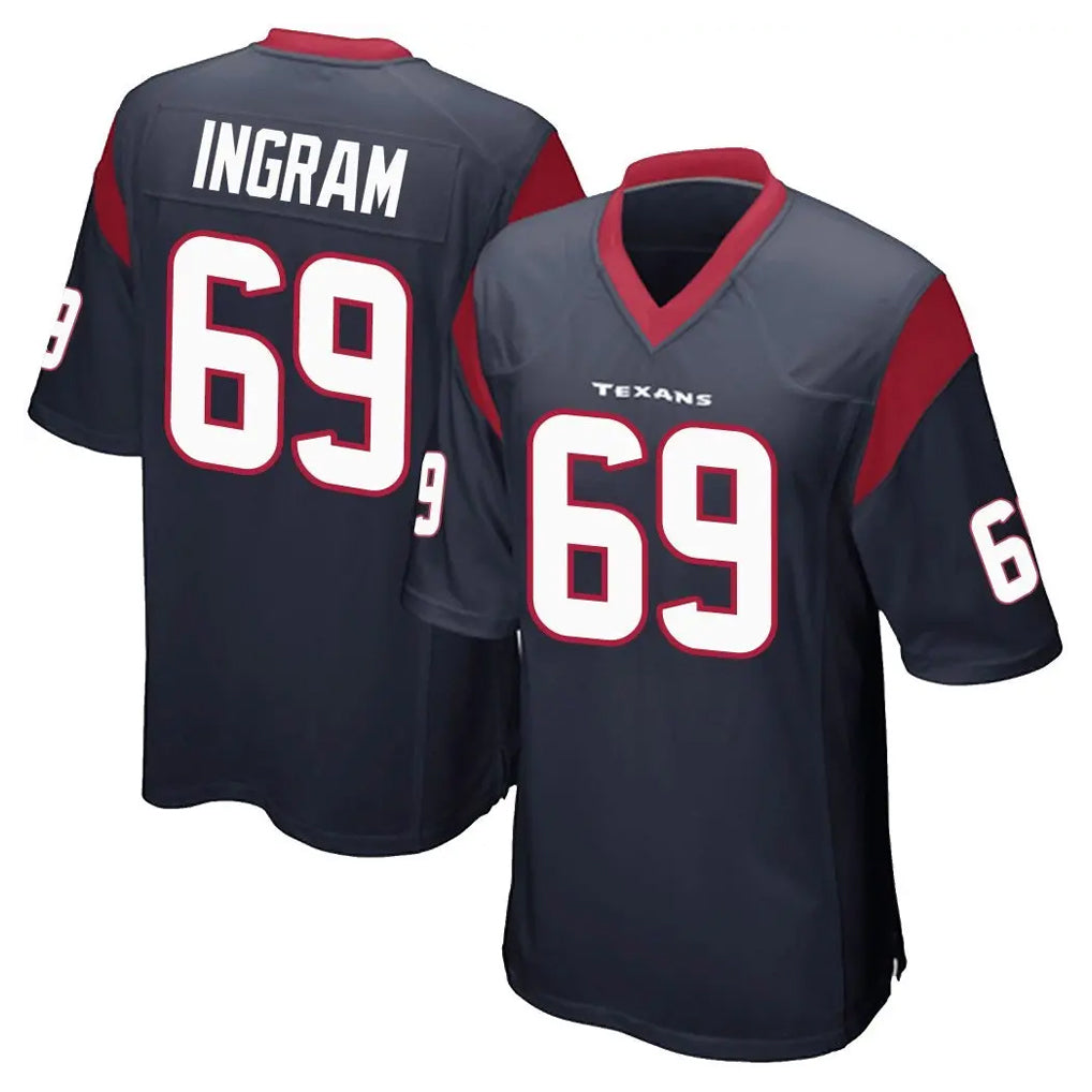 Qdoa H.Texans #69 Ed Ingram Player Navy Home Game Stitched Jerseys