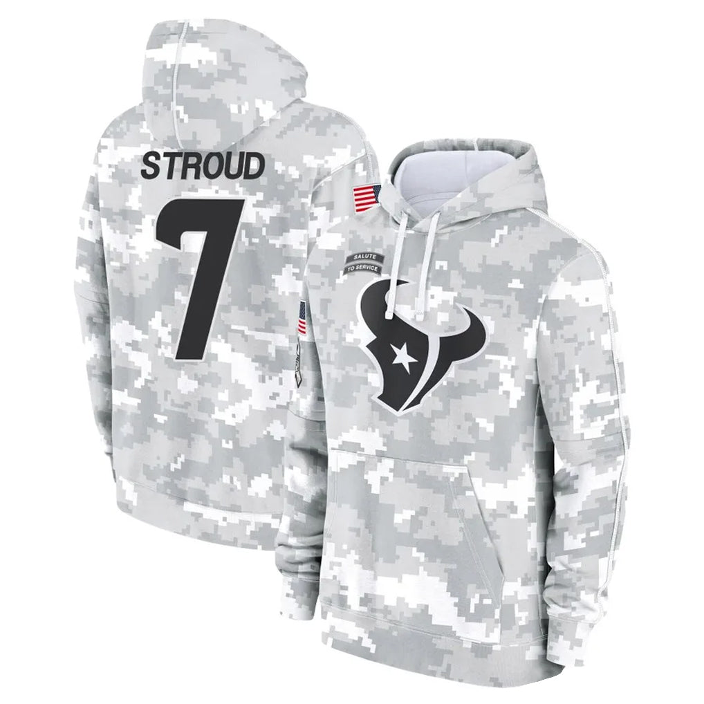 Qdoa H.Texans #7 CJ Stroud Player Arctic Camo Salute to Service Hoodies Limited Game Stitched Jerseys