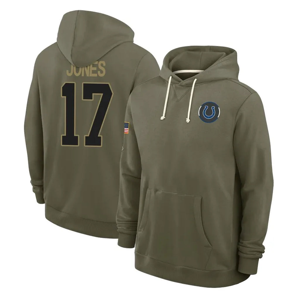 Qdoa IN.Colts #17 Daniel Jones Player Olive Salute to Service Pullover Hoodies Limited Stitched Jerseys