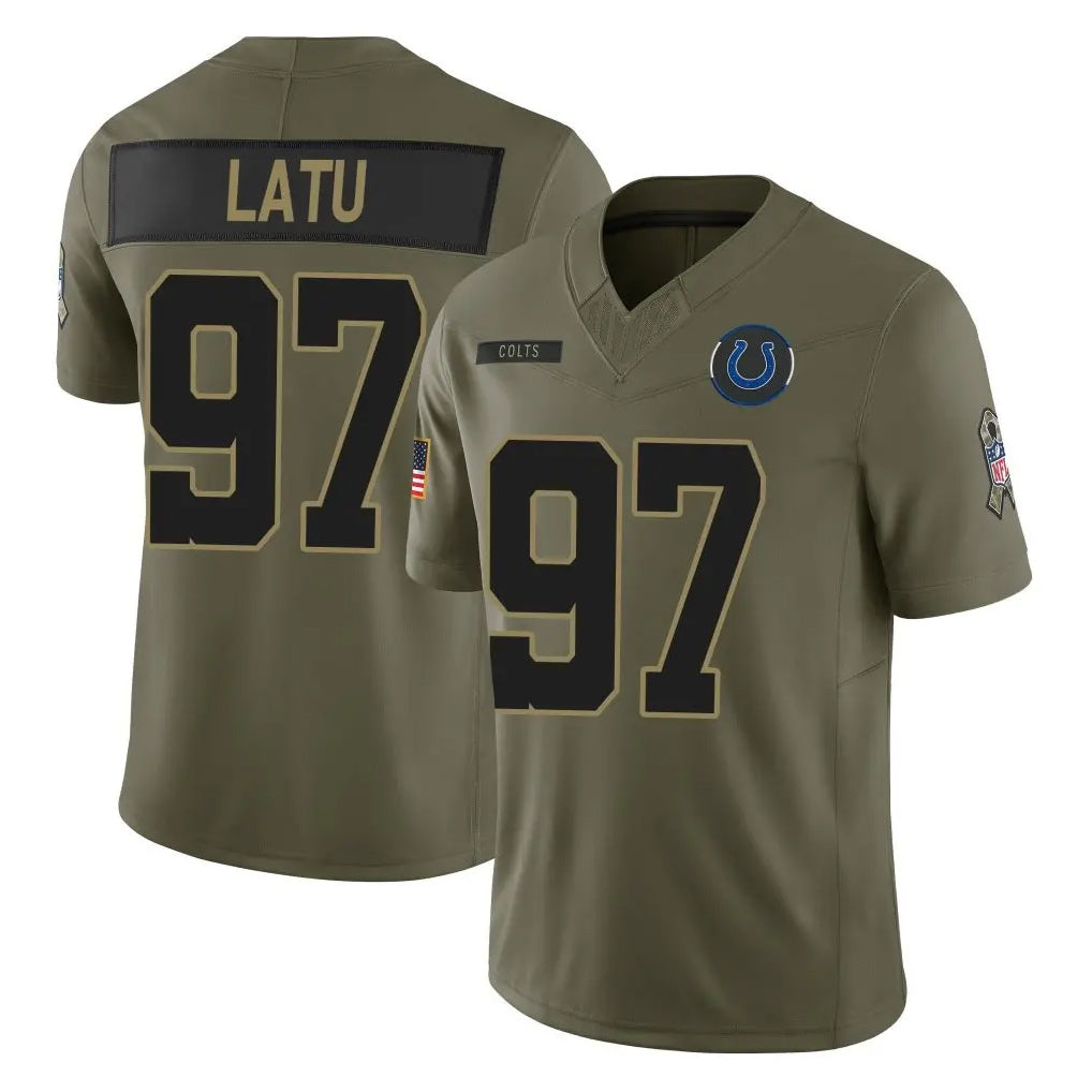 Qdoa IN.Colts #97 Laiatu Latu Player Olive 2025 Salute To Service Limited Game Stitched Jerseys