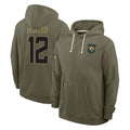 Qdoa J.Jaguars #12 Travis Hunter Player Olive Salute to Service Pullover Hoodies Limited Stitched Jerseys