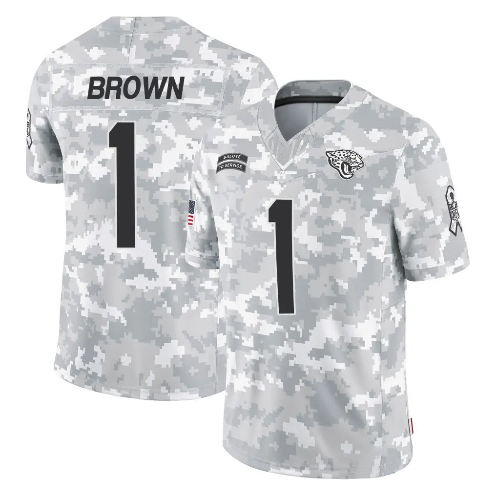 Qdoa J.Jaguars #1 Montaric Brown Player Arctic Camo Salute To Service Limited Game Stitched Jerseys