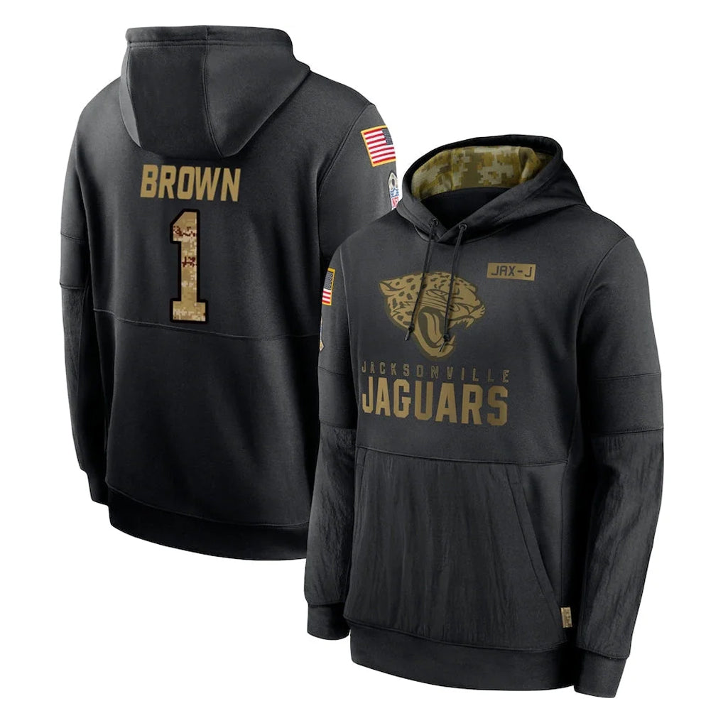 Qdoa J.Jaguars #1 Montaric Brown Player Black Salute to Service Hoodies Limited Game Stitched Jerseys