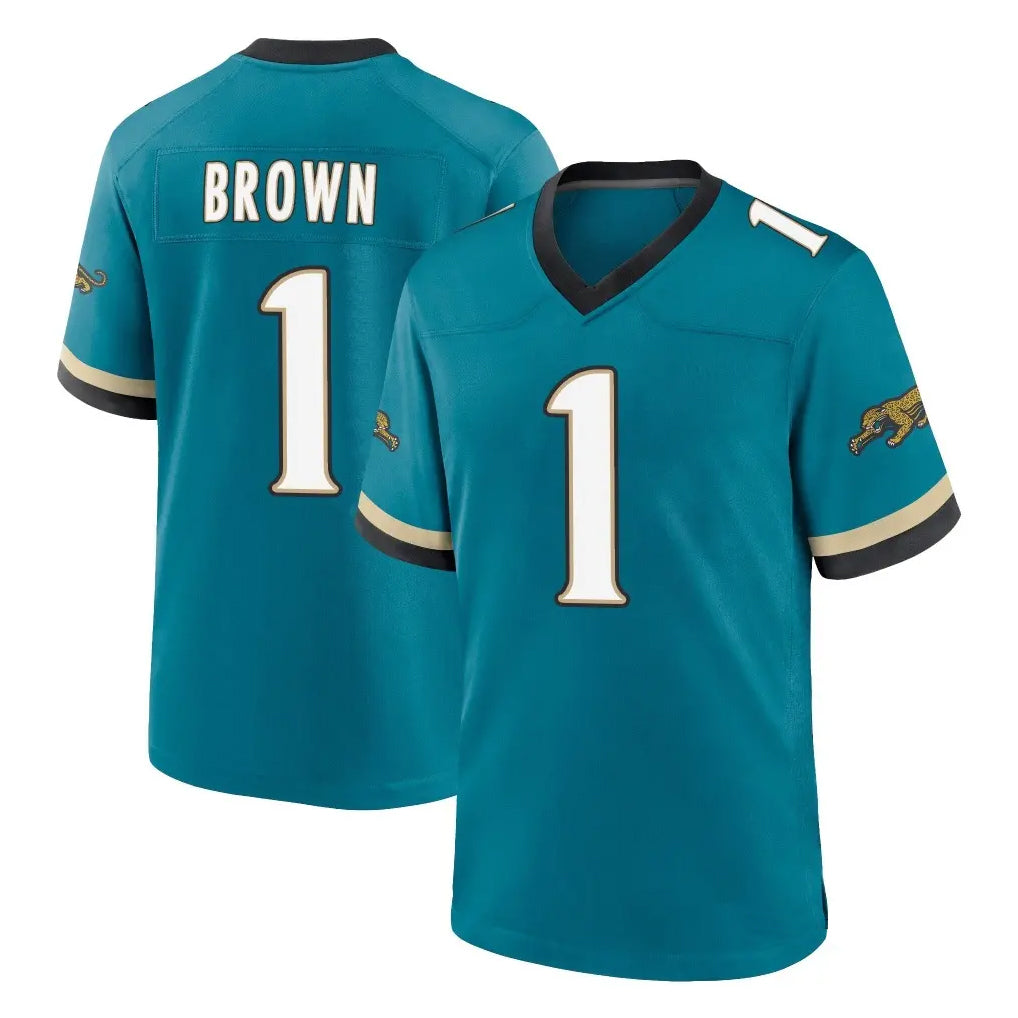 Qdoa J.Jaguars #1 Montaric Brown Player Teal Prowler Throwback Limited Home Game Stitched Jerseys