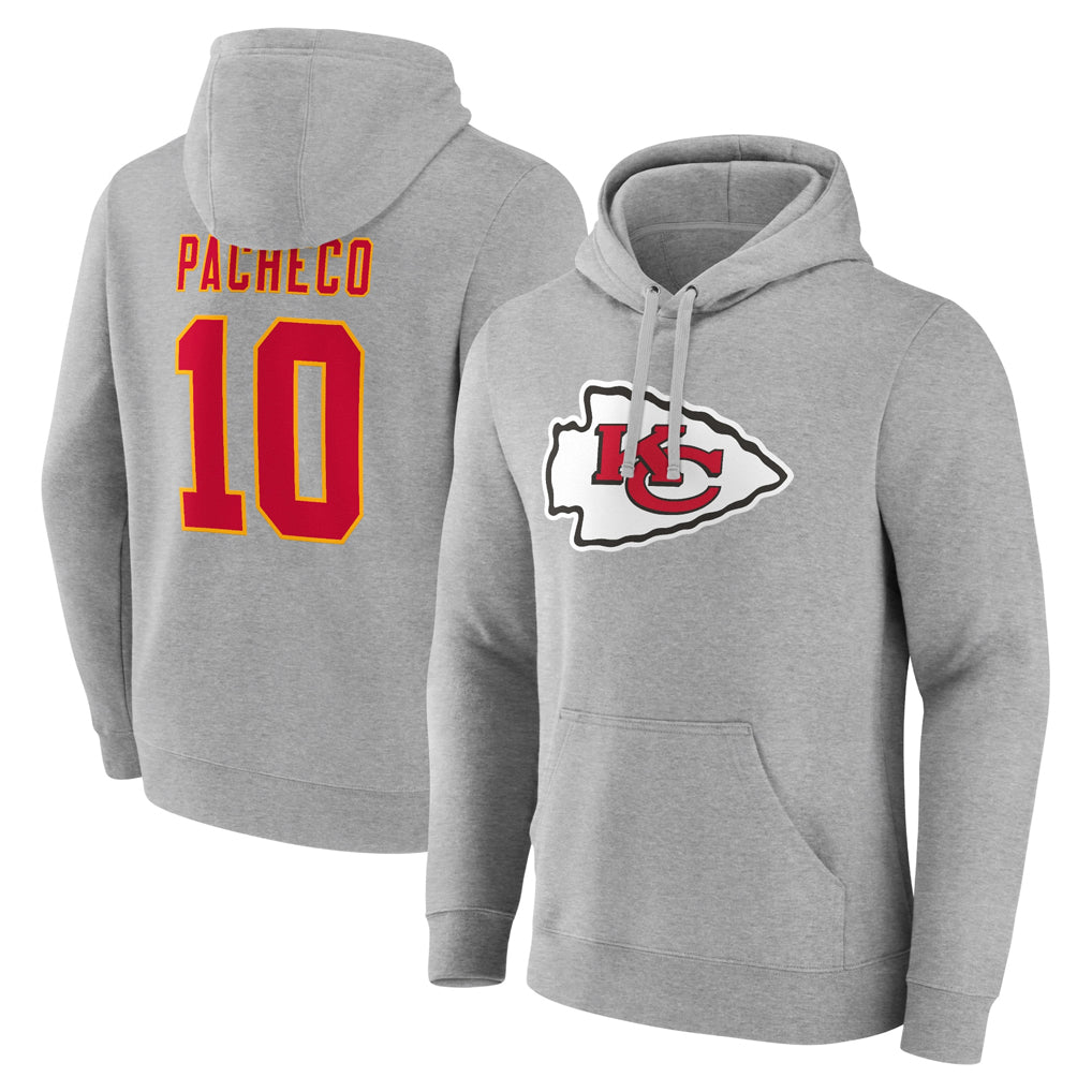 Qdoa KC.Chiefs #10 Isiah Pacheco Player Gray Pullover Hoodies Stitched Jerseys