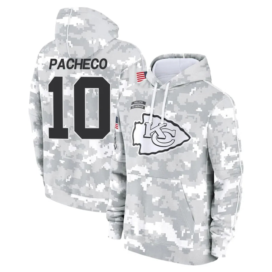 Qdoa KC.Chiefs #10 Isiah Pacheco Player Salute to Service Hoodies Stitched Jerseys