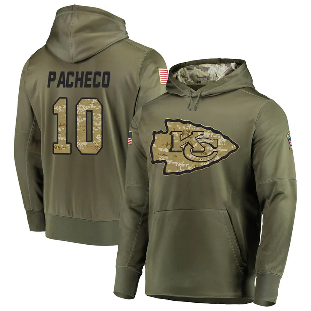 Qdoa KC.Chiefs #10 Isiah Pacheco Player Salute to Service Limited Olive Hoodies Stitched Jerseys