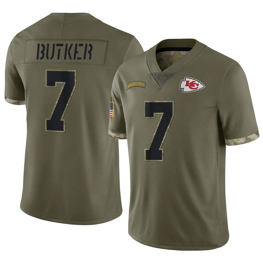 Qdoa KC.Chiefs #7 Harrison Butker Player Olive Salute To Service Stitched Jerseys