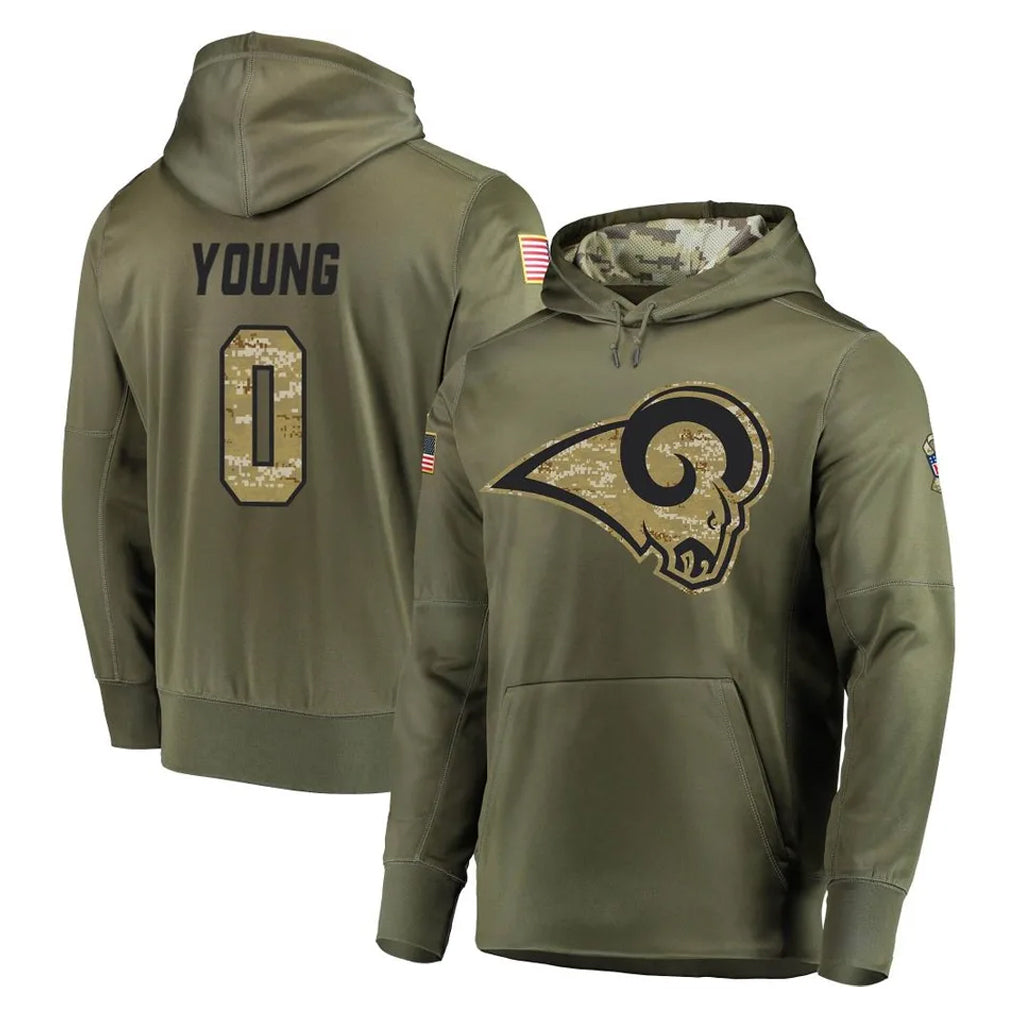 Qdoa LA.Rams #0 Byron Young Player Olive Salute to Service Pullover Hoodies Home Game Stitched Jerseys