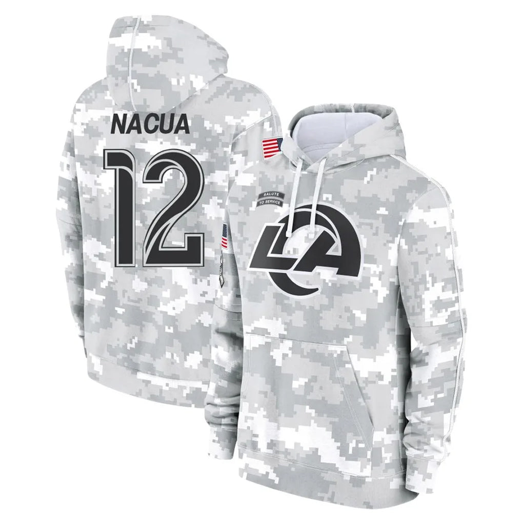 Qdoa LA.Rams #12 Puka Nacua Player Arctic Camo Salute to Service Hoodies Limited Game Stitched Jerseys