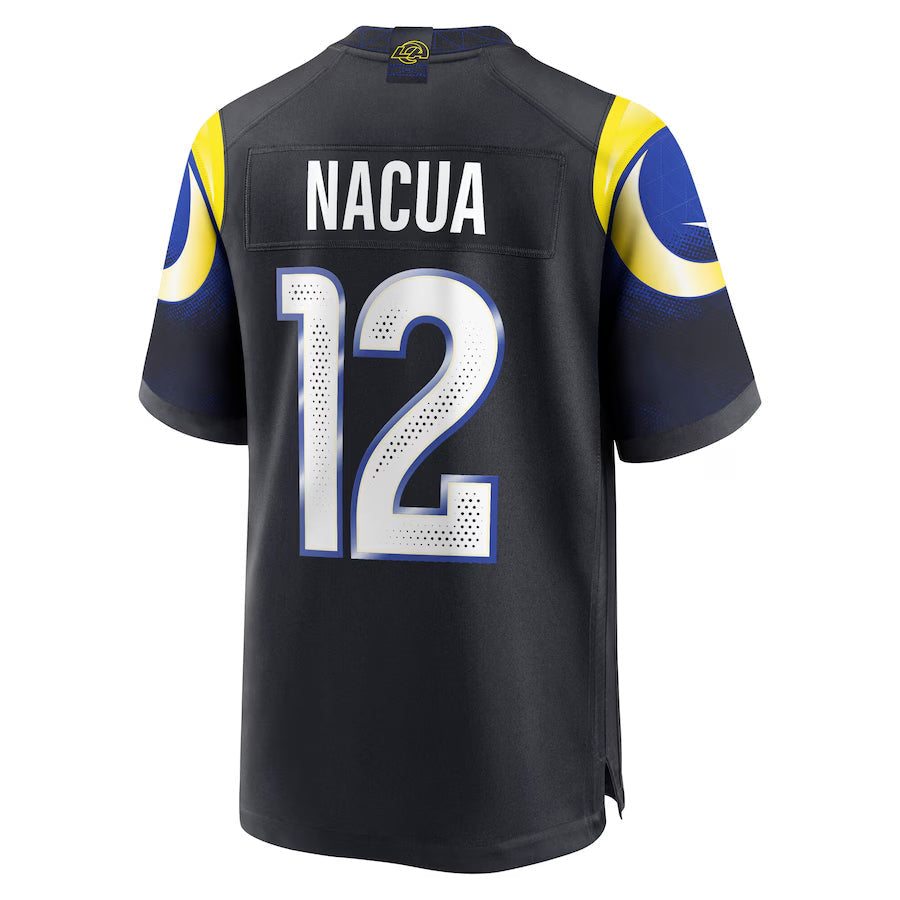 Qdoa LA.Rams #12 Puka Nacua Player Midnight Blue Rivalries Collection Game Stitched Jersey