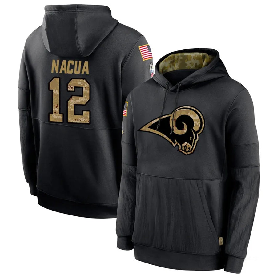 Qdoa LA.Rams #12 Puka Nacua Player Salute to Service Black Hoodies Stitched Jerseys