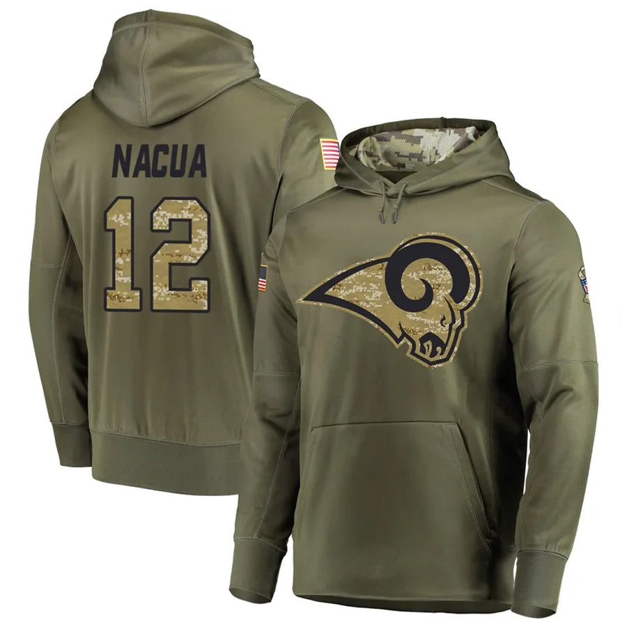 Qdoa LA.Rams #12 Puka Nacua Player Salute to Service Olive Hoodies Stitched Jerseys
