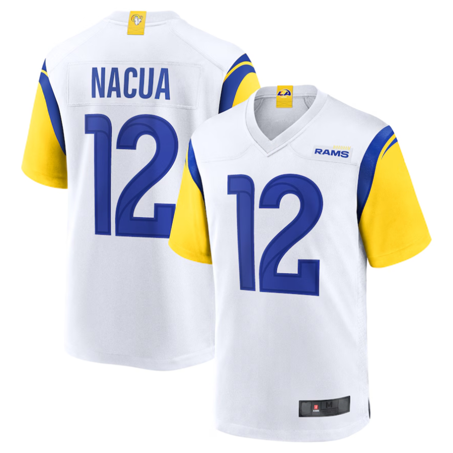 Qdoa LA.Rams #12 Puka Nacua White Game Player Jersey American Stitched Jerseys