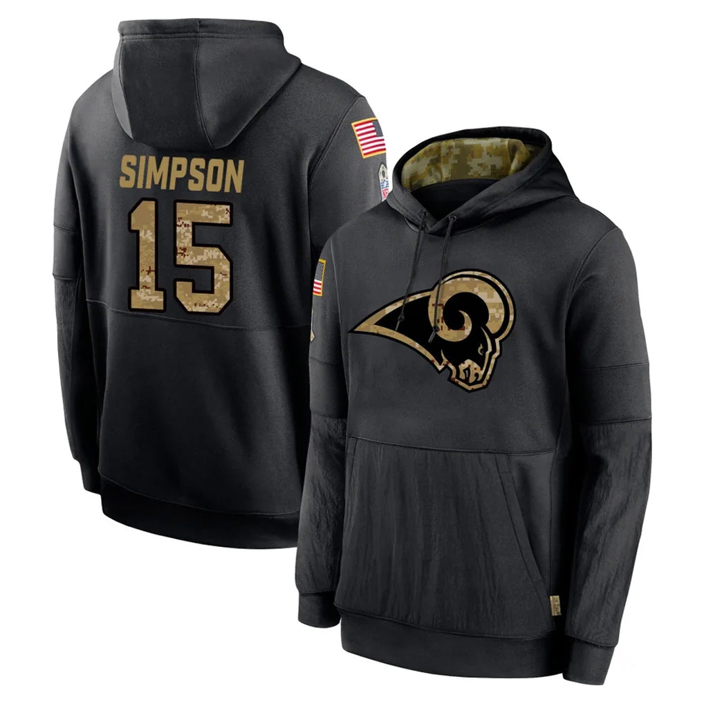 Qdoa LA.Rams #15 Ty Simpson Player Black Salute to Service Hoodies Limited Game Stitched Jerseys