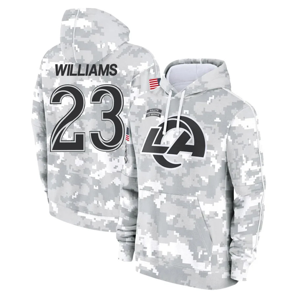 Qdoa LA.Rams #23 Kyren Williams Player Arctic Camo Salute to Service Hoodies Limited Game Stitched Jerseys