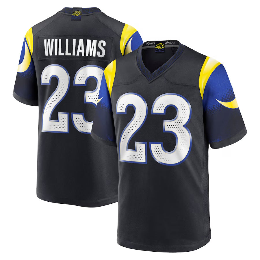 Qdoa LA.Rams #23 Kyren Williams Player Midnight Blue Rivalries Collection Game Stitched Jersey